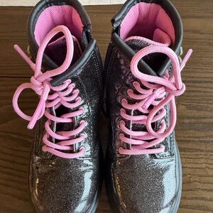 Dr. Martens Glitter Black and Pink Kids Boots